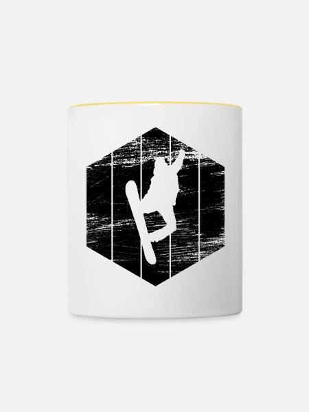 Snowboarder Skizze - Tasse zweifarbig - Weiß/Gelb