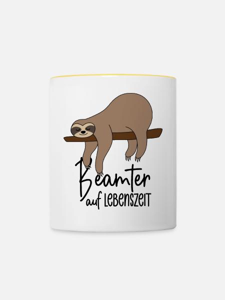 Beamter auf Lebenszeit - Faultier - Tasse zweifarbig - Weiß/Gelb