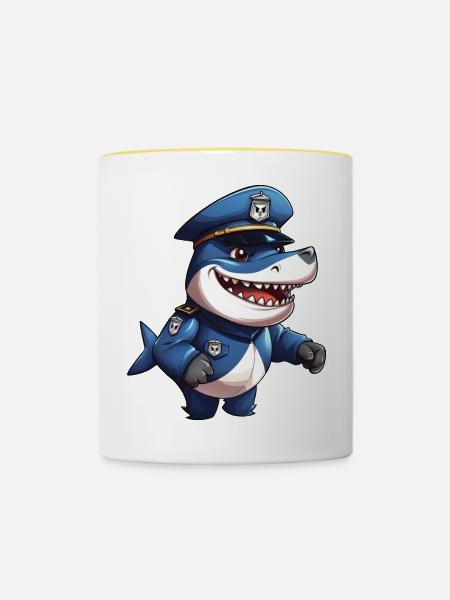 Hai Polizei - Tasse zweifarbig - Weiß/Gelb