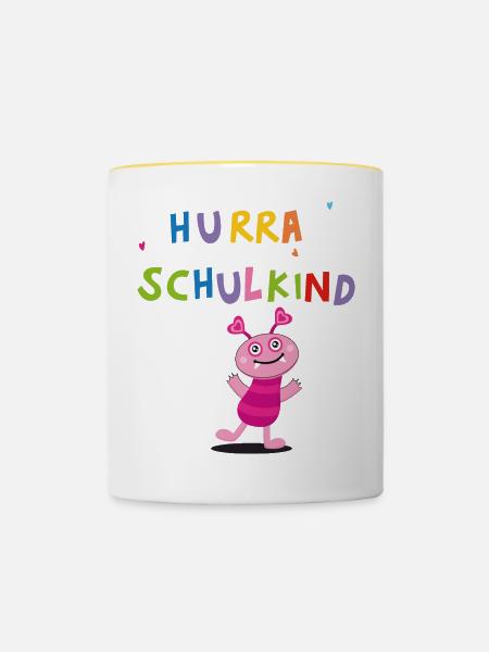 Hurra Schulkind - Tasse zweifarbig - Weiß/Gelb