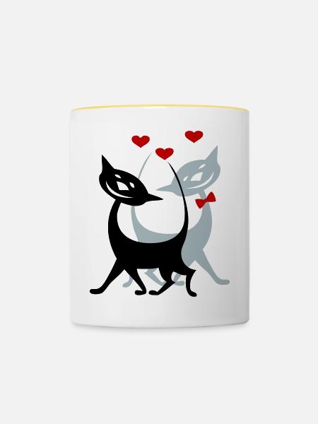 verliebte Katzen - Tasse zweifarbig - Weiß/Gelb