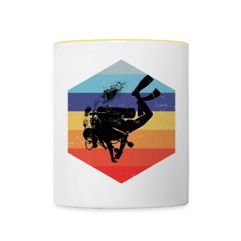 Plongeuse Femme Plongée Plongée Homme Plongeur - Mug contrasté - blanc/jaune - Devant