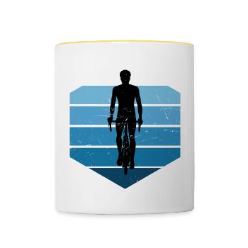 Herren Damen Bike Velo Radfahren Radfahrer - Tasse zweifarbig - Weiß/Gelb - Vorne