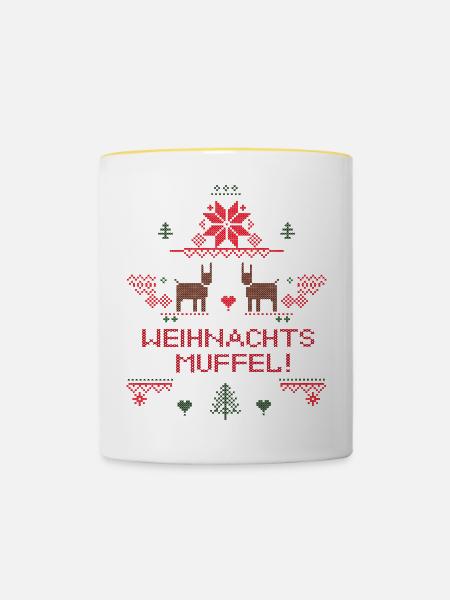 Weihnachts Muffel - Tasse zweifarbig - Weiß/Gelb