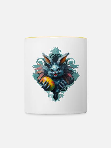 Der gruselige Osterhase, - Tasse zweifarbig - Weiß/Gelb