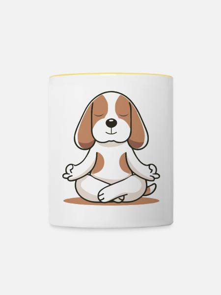 Meditierender Beagle – Ruhe & Achtsamkeit - Tasse zweifarbig - Weiß/Gelb