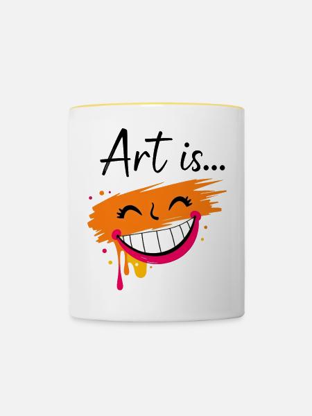Kunst ist - Tasse zweifarbig - Weiß/Gelb