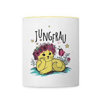 Signe du zodiaque Vierge Chat - Constellation Vierge - Mug contrasté - blanc/jaune - Devant
