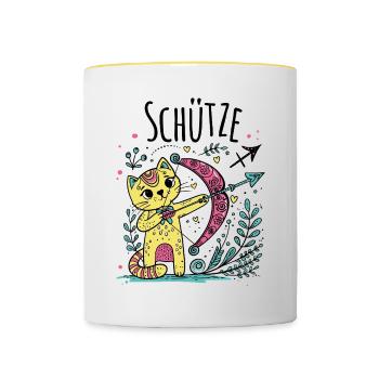 Katzen Sternzeichen Schütze - Sternbild und Symbol - Tasse zweifarbig - Weiß/Gelb - Vorne