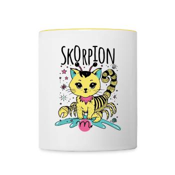 Skorpion Sternzeichen Katze - Sternbild Skorpion - Tasse zweifarbig - Weiß/Gelb - Vorne