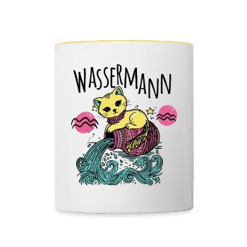 Sternzeichen Wassermann Katze - Sternbild - Tasse zweifarbig - Weiß/Gelb - Vorne