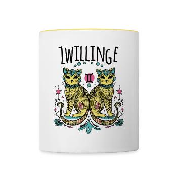 Katzen Sternzeichen Zwillinge - Sternbild Zwilling - Tasse zweifarbig - Weiß/Gelb - Vorne