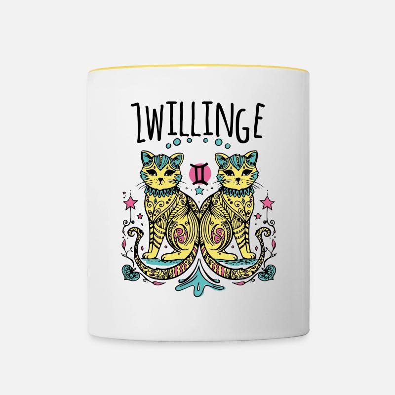 Cats Zodiac Gemini - Constellation Gemini - Contrasting Mug - white/yellow