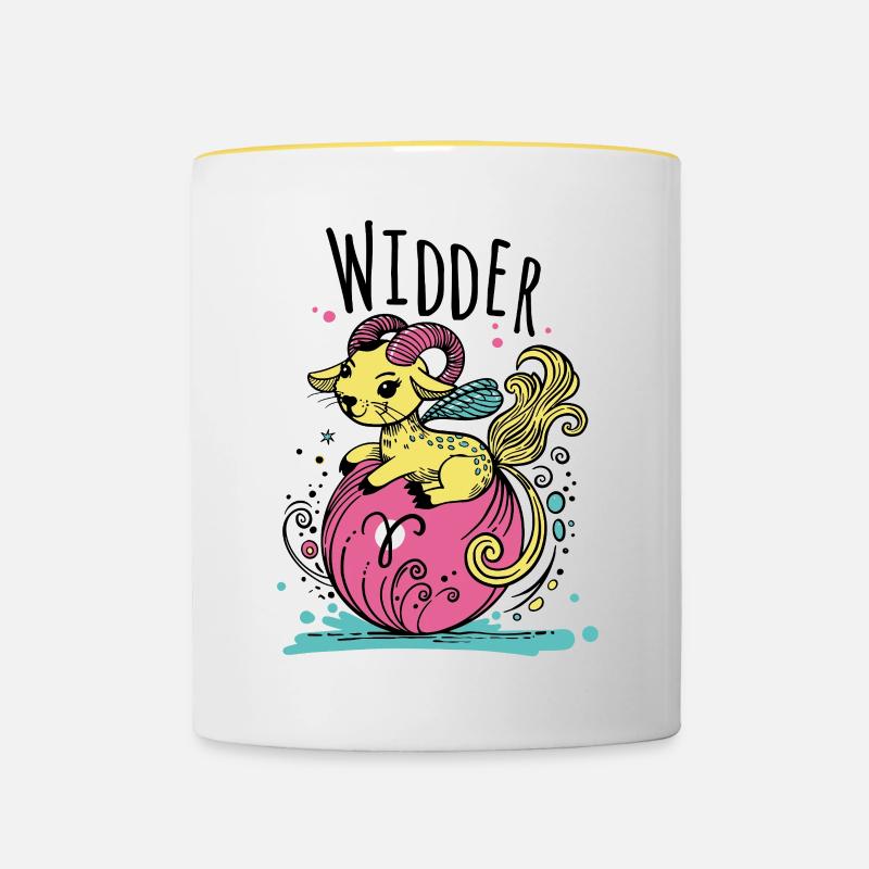 Katzen Sternzeichen Widder - Sternbild Widder - Tasse zweifarbig - Weiß/Gelb