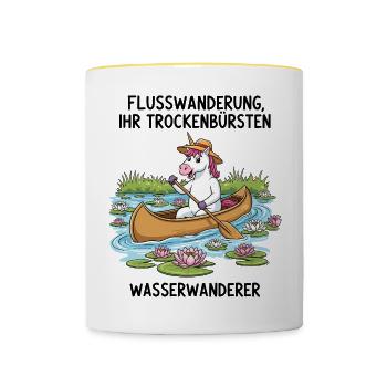 Einhorn Kanufahrt - Tasse zweifarbig - Weiß/Gelb - Vorne