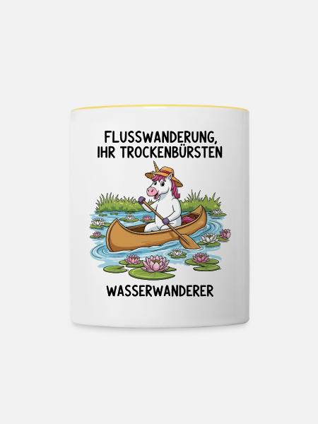 Einhorn Kanufahrt - Tasse zweifarbig - Weiß/Gelb