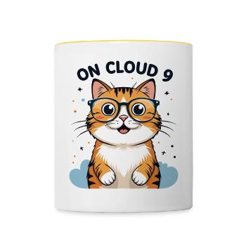 Cute cat illustration with glasses - Contrasting Mug - white/yellow - Front