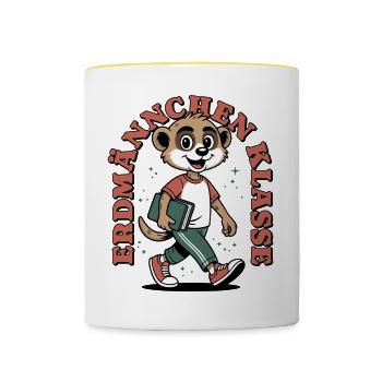 Klassentier Erdmännchen Klasse Retro, Mehrfarbig - Tasse zweifarbig - Weiß/Gelb - Vorne
