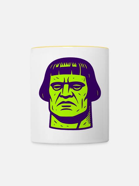 Monster Kopf / Golem - Tasse zweifarbig - Weiß/Gelb