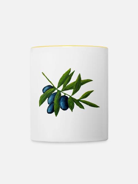 Oliven - Tasse zweifarbig - Weiß/Gelb