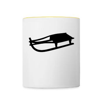 Rodel, Schlitten, rodler - Tasse zweifarbig - Weiß/Gelb - Vorne