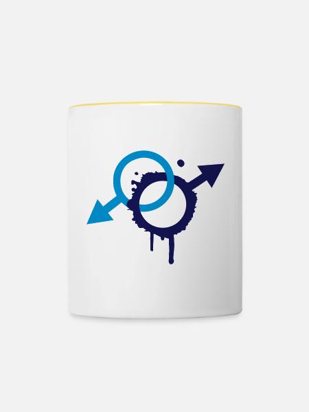 zwei männliche Symbole - Tasse zweifarbig - Weiß/Gelb