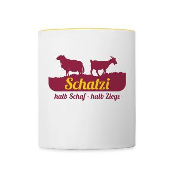 Schatzi (halb Schaf - halb Ziege) - Tasse zweifarbig - Weiß/Gelb - Vorne