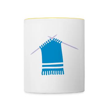 Farbiger Wollschal mit Strickmuster - Tasse zweifarbig - Weiß/Gelb - Vorne