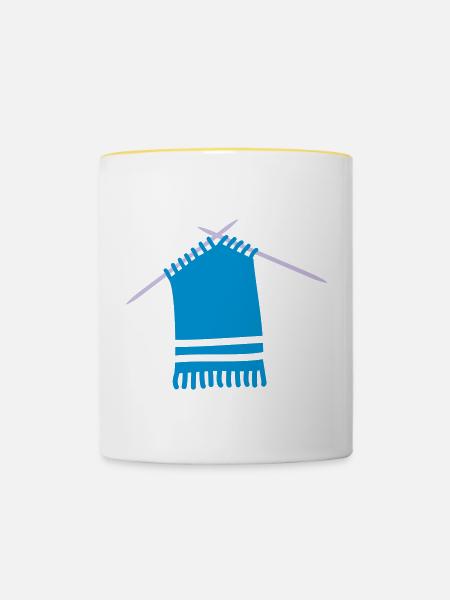 Farbiger Wollschal mit Strickmuster - Tasse zweifarbig - Weiß/Gelb