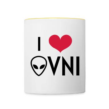 Ovni Ufo Extraterrestre Espace Geek Planète - Mug contrasté - blanc/jaune - Devant