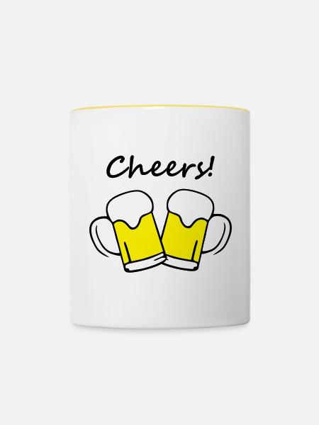 Bier, Cheers! - Tasse zweifarbig - Weiß/Gelb