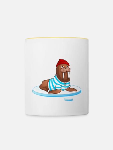 Hipster Walrus | ⚓ Nordic | Hanseatic - Contrasting Mug - white/yellow