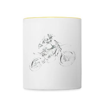 Dirtbike / Biker / Cross / Geschenk - Tasse zweifarbig - Weiß/Gelb - Vorne