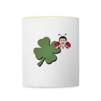 Kleeblatt mit Ladybug (Marienkäfer) - Tasse zweifarbig - Weiß/Gelb - Vorne