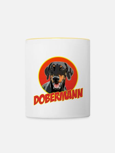 Dobermann - Tasse zweifarbig - Weiß/Gelb