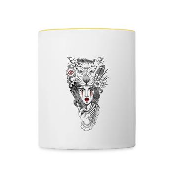 Japanische Kunst - Tasse zweifarbig - Weiß/Gelb - Vorne