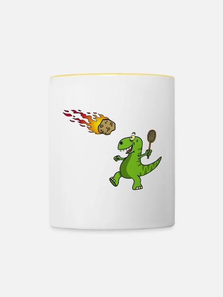 Dinosaurier Tennisspieler - Tasse zweifarbig - Weiß/Gelb