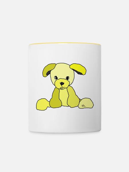 Hund Comic - Tasse zweifarbig - Weiß/Gelb