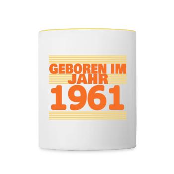 Geboren im Jahre 1961 - Tasse zweifarbig - Weiß/Gelb - Vorne