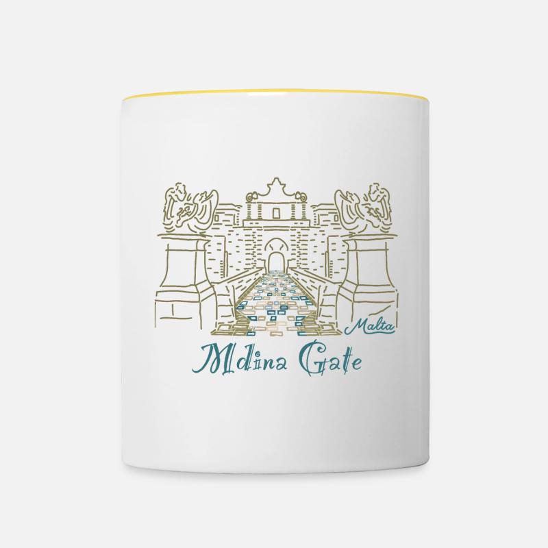 Mdina Gate, Malte - Mug contrasté - blanc/jaune