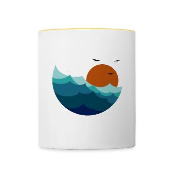 Wellen Sonnenuntergang - Tasse zweifarbig - Weiß/Gelb - Vorne