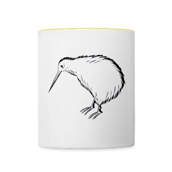 Kiwi Vogel Illustration in Schwarzweiß - Tasse zweifarbig - Weiß/Gelb - Vorne