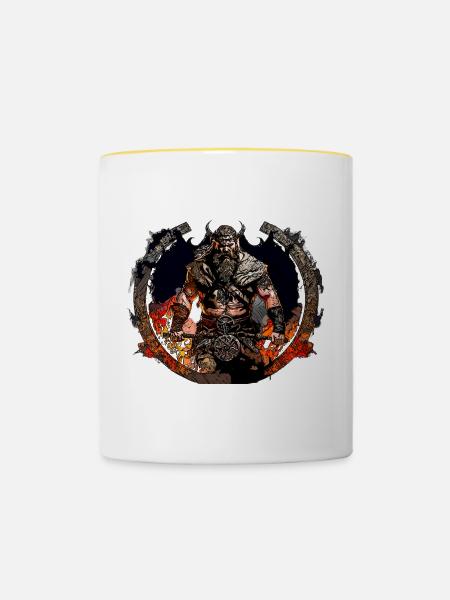 Viking Krieger im Feuerkreis - Tasse zweifarbig - Weiß/Gelb