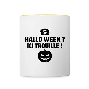 citrouille, halloween, phrase drôle - Mug contrasté - blanc/jaune - Devant
