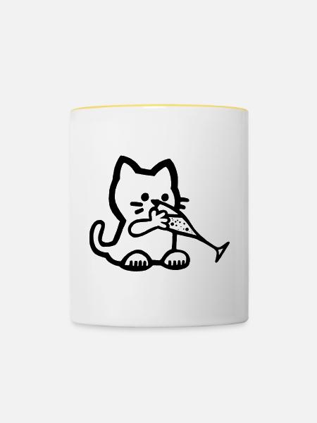 Das Kätzchen hat Durst - Tasse zweifarbig - Weiß/Gelb