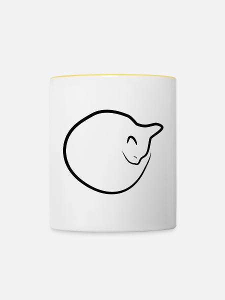Katze Zeichnung - Tasse zweifarbig - Weiß/Gelb