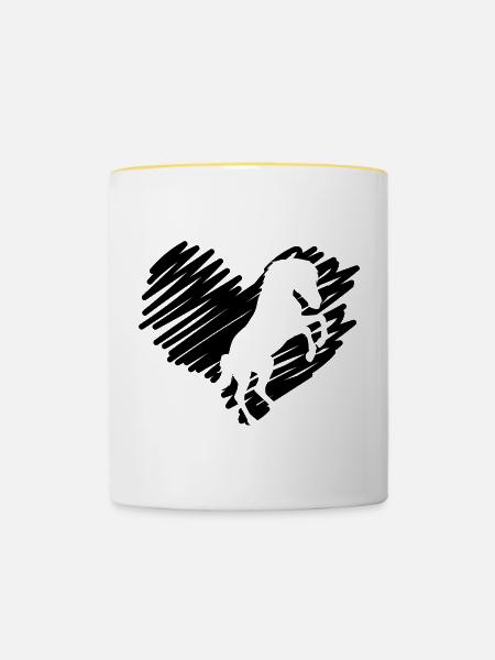 Ich Herz Pferde - Tasse zweifarbig - Weiß/Gelb