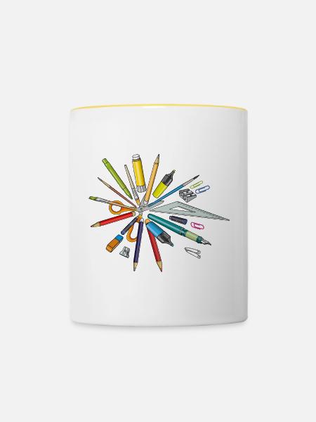 Schulsachen mag ich - Tasse zweifarbig - Weiß/Gelb