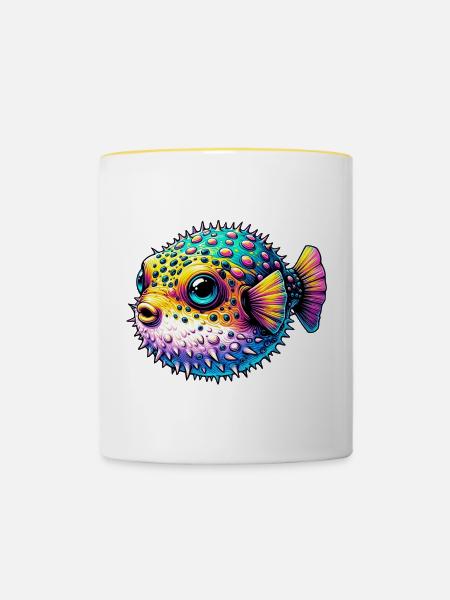 Kugelfisch - Tasse zweifarbig - Weiß/Gelb