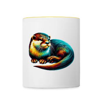 Loutre - Mug contrasté - blanc/jaune - Devant